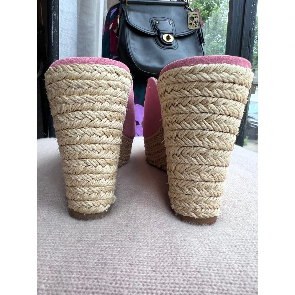 KATE SPADE Thea Pink Suede Wedge Sandals Espadrille Mules 7.5 LNWOT